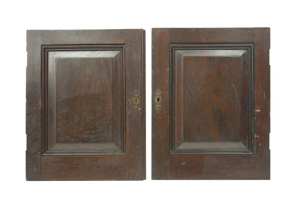 Cabinet Doors - Pair of Reclaimed Brass & Wood Cabinet Doors 19 x 14.75