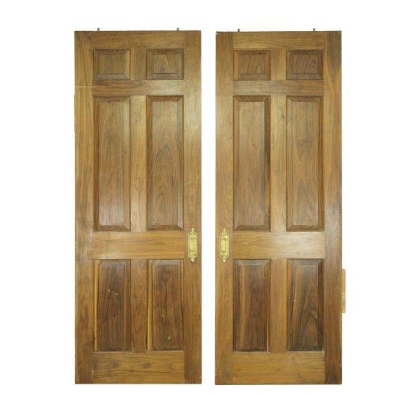 Pocket Doors - Antique 6 Pane Wood Pocket Double Doors 83.75 x 60.6