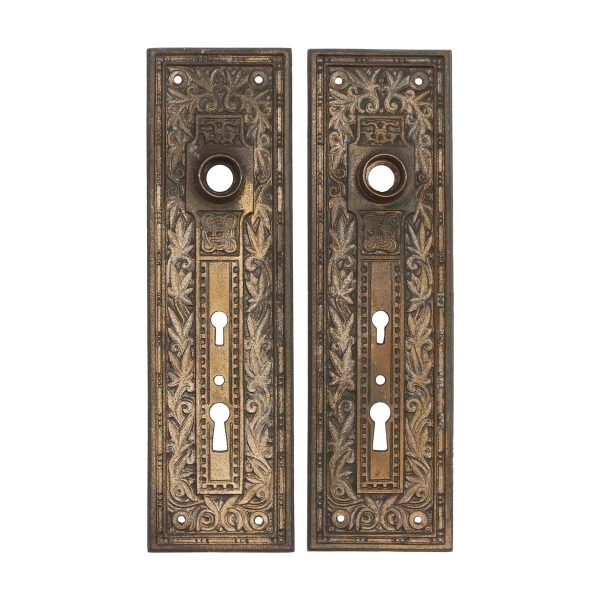 Back Plates - Pair of 10 in. Antique Aesthetic Double Keyhole Bronze Door Back Plates