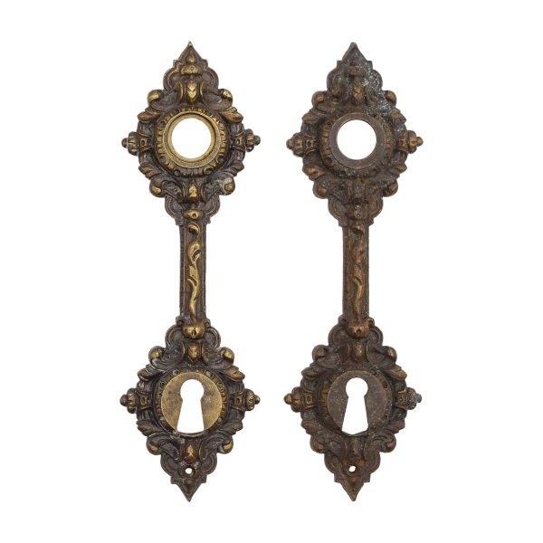 Back Plates - Pair of Antique Bronze European French Passage Door Back Plates