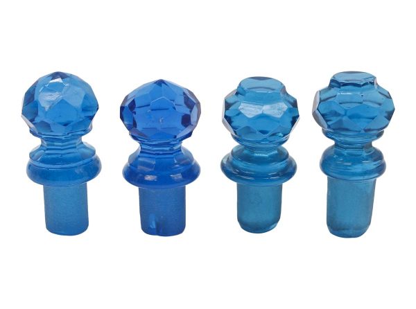 Bottle Stoppers - Set of 4 Vintage Variety Styled Blue Glass Bottle Stoppers