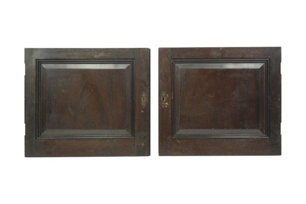 Cabinet Doors - Vintage 1 Pane Dark Wood Tone Cabinet Double Doors 19 x 43