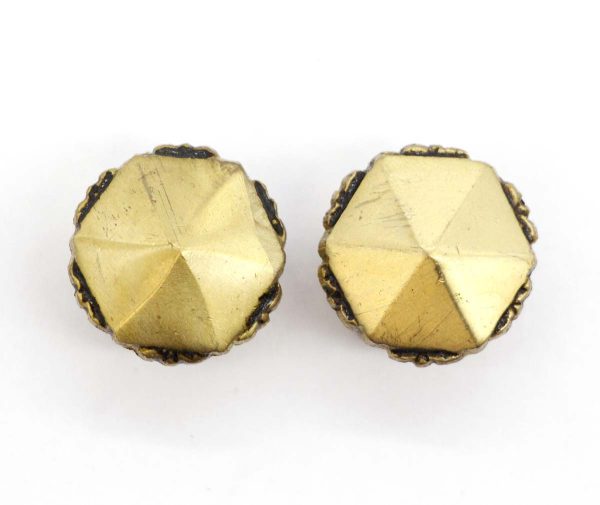 Cabinet & Furniture Knobs - Pair of Vintage 1 in. Hexagon Scalloped Brass Cabinet Drawer Knobs