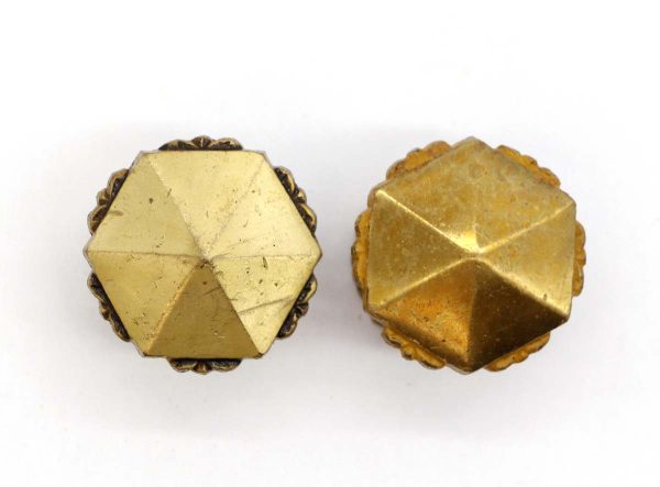 Cabinet & Furniture Knobs - Pair of Vintage 1.625 in. Hexagon Scalloped Brass Cabinet Drawer Knobs