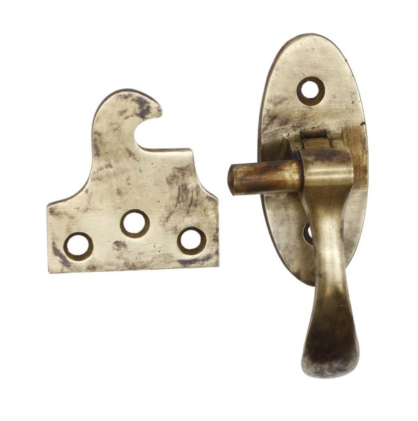 Cabinet & Furniture Latches - Vintage Oval Polished Bronze Right Hand Offset Door Latch