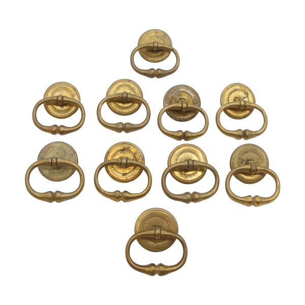 Cabinet & Furniture Pulls - Set of 10 Traditional Solid Brass Circular Back Drawer Ring Pulls