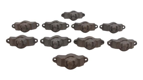 Cabinet & Furniture Pulls - Set of 10 Vintage Black Cast Iron Dog Relief Drawer Bin Pulls