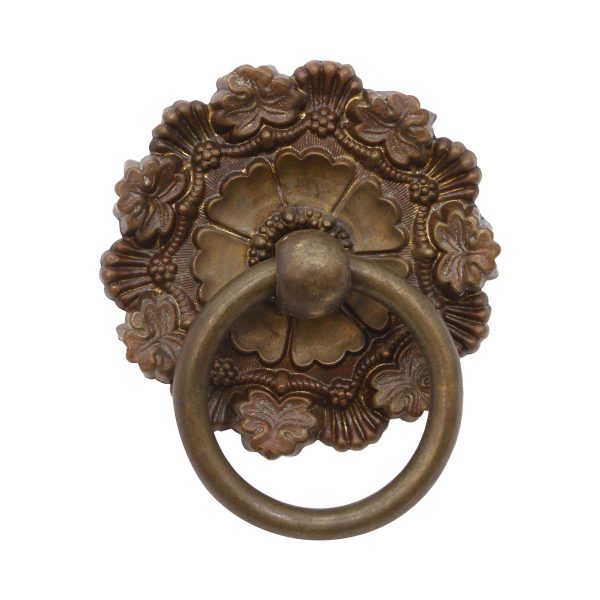 Cabinet & Furniture Pulls - Vintage 3.25 in. Pressed Brass Floral Ring Drawer Pull