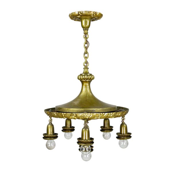 Chandeliers - Restored Antique Victorian Bronze 6 Down Lights Pan Chandelier