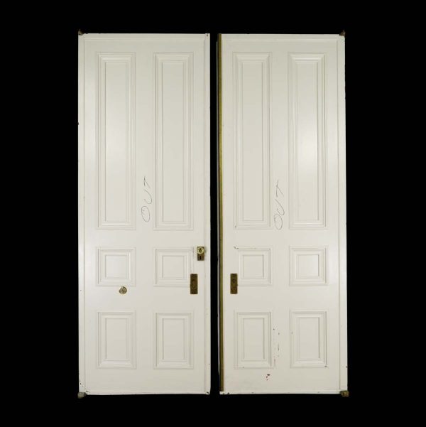 Commercial Doors - Vintage 6 Pane White Wood Pocket Double Doors 117.75 x 83.75