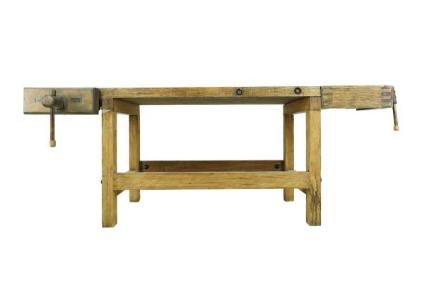 Commercial Furniture - Antique 90 in. Pine & Steel Carpenter's Bench Work Table