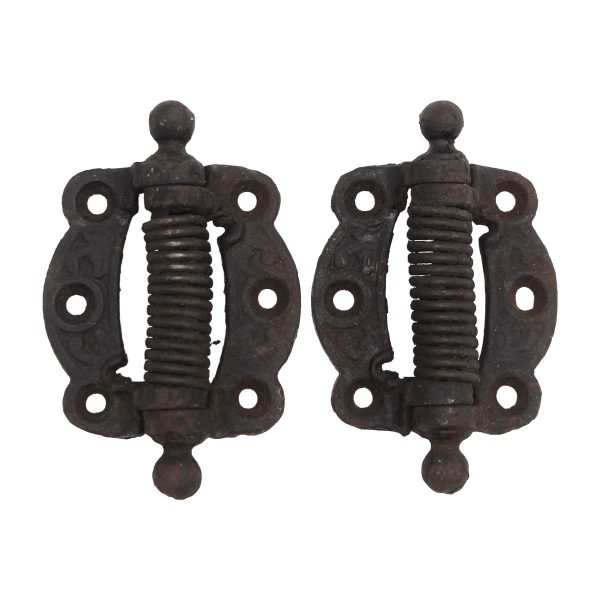 Door Hinges - Pair of Antique Ball Tip Cast Iron Screen Door Spring Hinges