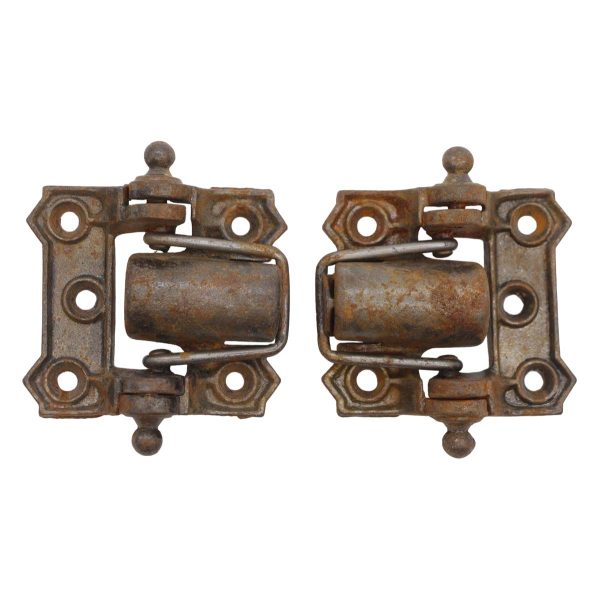 Door Hinges - Pair of Antique Black Cast Iron Ball Tip Screen Door Spring Hinges