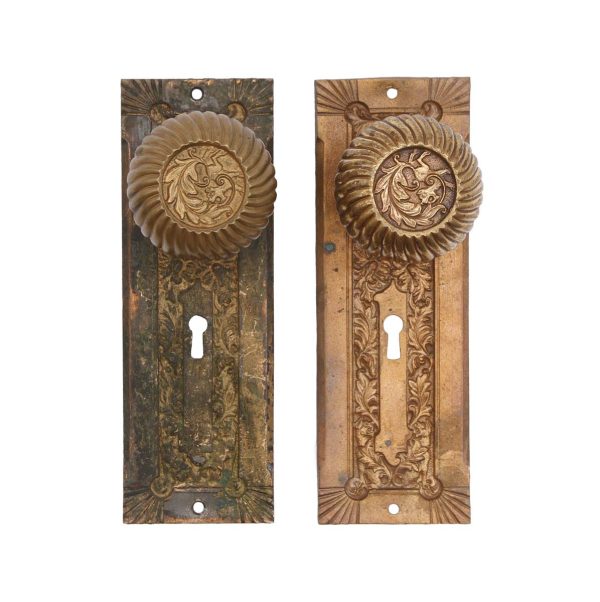 Door Knob Sets - Antique Corbin Bronze Fanciful Beast Door Knob & Plate Set