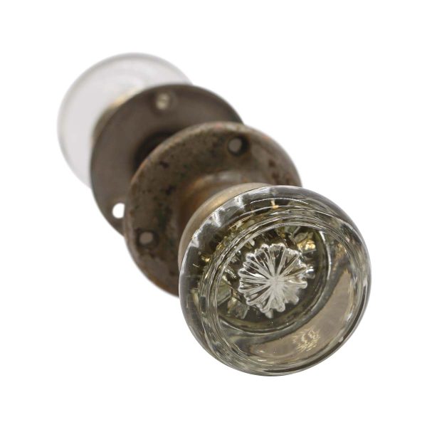 Door Knob Sets - Pair of Round Flat Front Glass Door Knobs with Nickel Plated Brass Rosettes