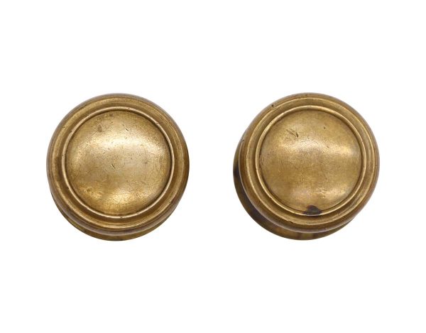 Door Knob Sets - Pair of Vintage Solid Brass Concentric Dummy Round Door Knobs