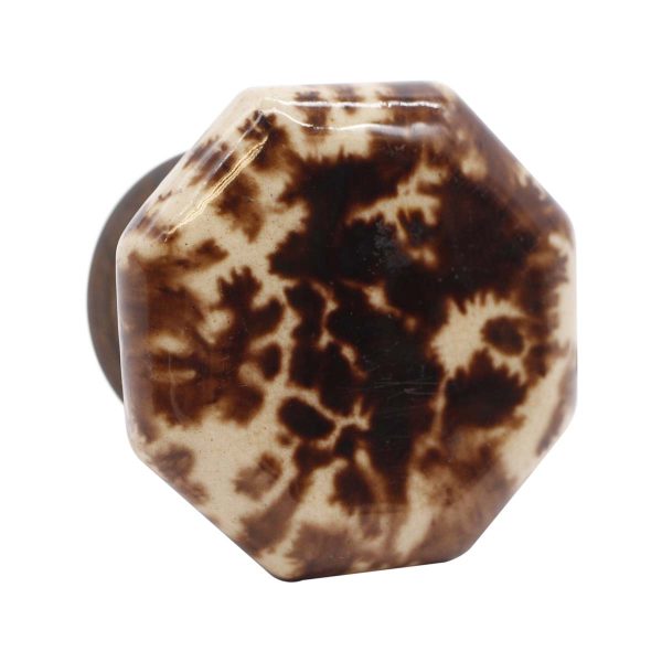 Door Knobs - Antique Collectors Ceramic Molted White & Brown Octagon Door Knob