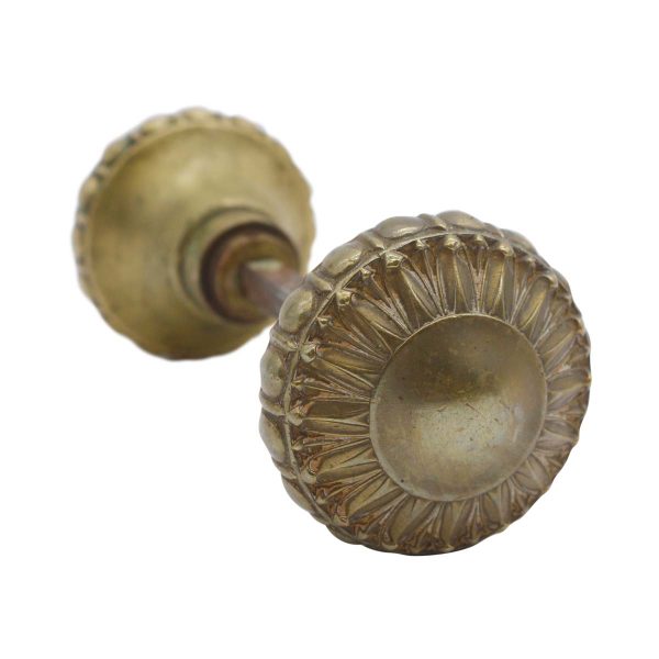 Door Knobs - Pair of Yale & Towne Greek Radial Cast Brass Floral Entry Door Knobs