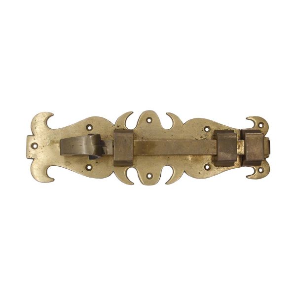 Door Locks - Vintage 10.375 in. Industrial Fleur de lis Cast Brass Surface Door Bolt