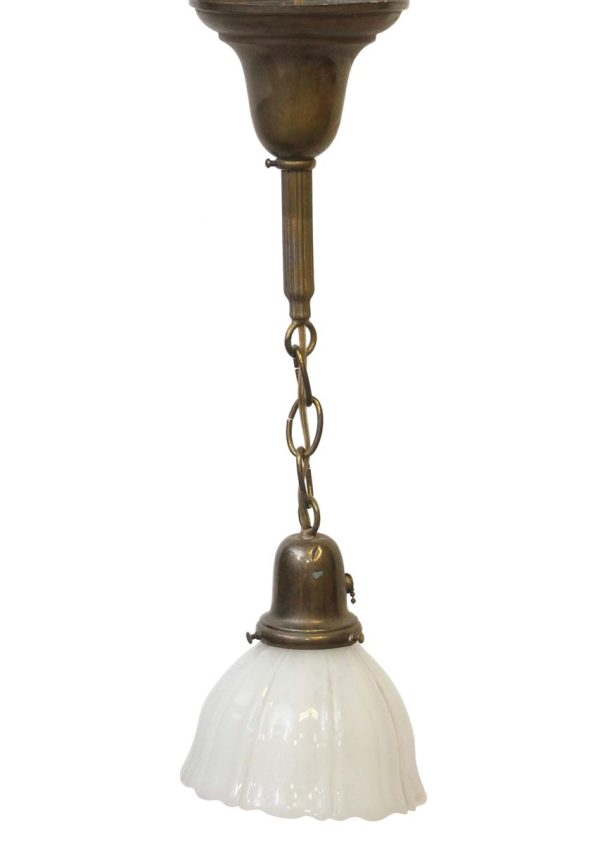 Down Lights - Antique Opaline Glass Shade & Brass Chain Pendant Light