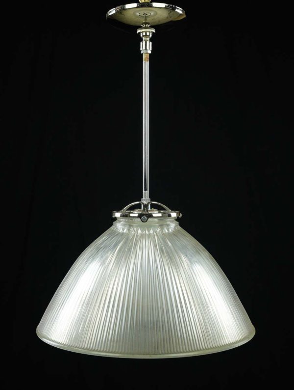 Down Lights - Industrial 13.5 in. Clear Glass Holophane Nickel Pole Pendant Light