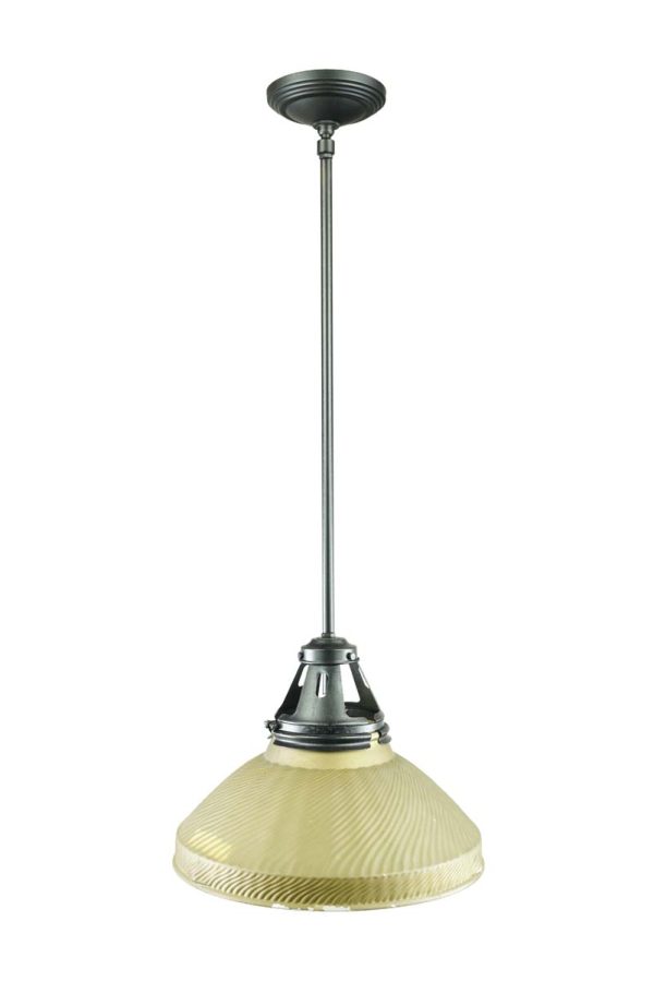 Down Lights - Vintage Ribbed Tan Mercury Glass Steel Pole Pendant Light