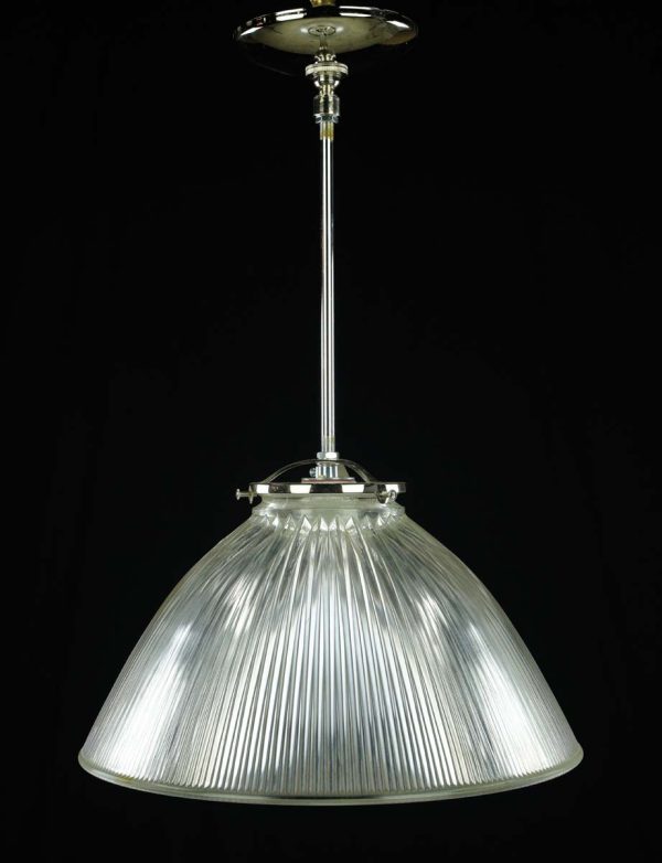 Flush & Semi Flush Mounts - Industrial 13.5 in. Glass Holophane Nickel Pole Pendant Light