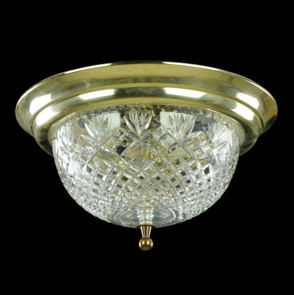 Flush & Semi Flush Mounts - The Plaza Hotel Clear Cut Glass Brass Rim Flush Mount Ceiling Light