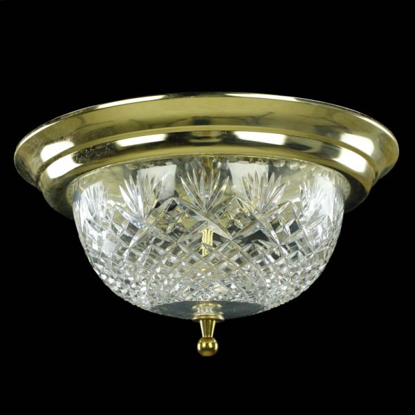 Flush & Semi Flush Mounts - The Plaza Hotel Cut Clear Glass Brass Rim Flush Mount Ceiling Light