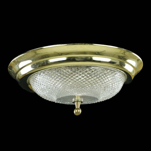 Flush & Semi Flush Mounts - The Plaza Hotel Faceted Clear Glass Brass Rim Flush Mount Ceiling Light