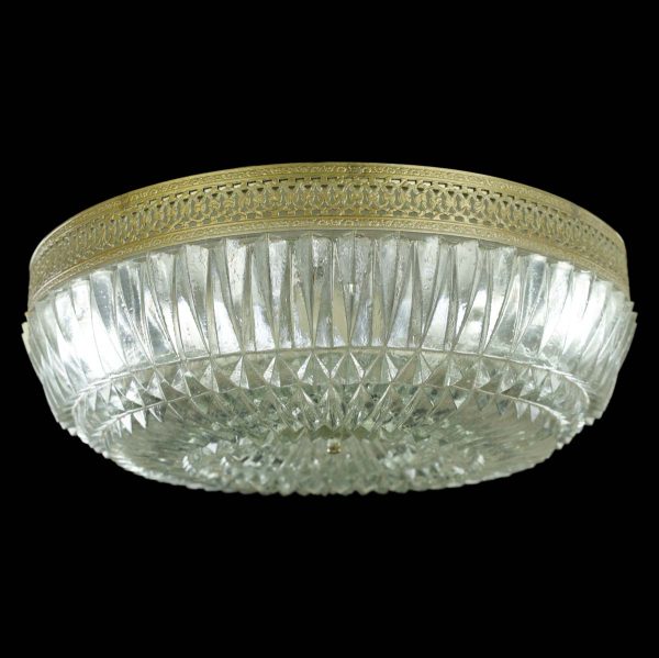 Flush & Semi Flush Mounts - The Plaza Hotel Faceted Glass Lattice Brass Rim Flush Mount Light