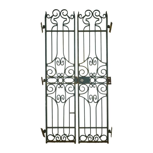 Gates - Reclaimed Green Cast Iron Property Double Gates with Slide Lock 82 x 42.5