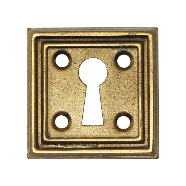 Keyhole Covers - Art Deco Pressed Brass Square Door Keyhole Cover