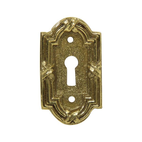 Keyhole Covers - Old New Yale & Towne Brass Arched Rectangle Door Keyhole Cover