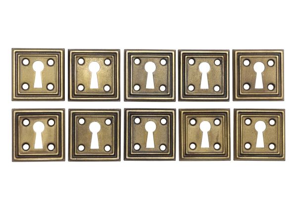 Keyhole Covers - Set of 10 Art Deco Pressed Brass Square Door Keyhole Covers