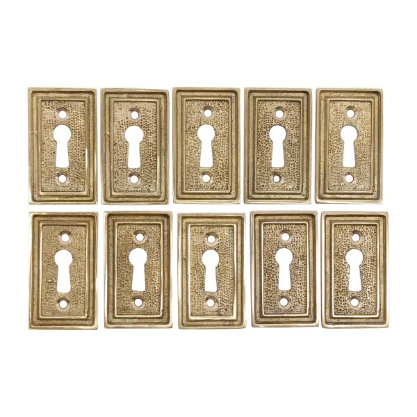 Keyhole Covers - Set of 10 Art Deco Square Edged Brass Textured Escutcheons