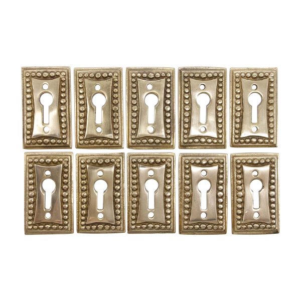 Keyhole Covers - Set of 10 Old New Solid Brass Bubbled Edge Rectangle Door Keyhole Covers