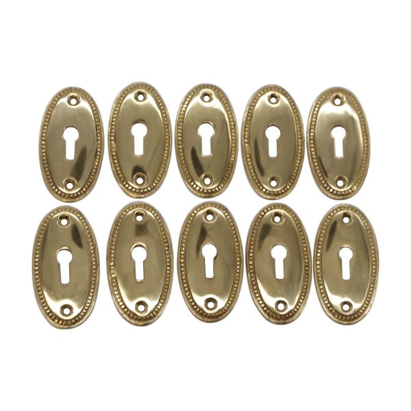 Keyhole Covers - Set of 10 Olde New Solid Brass Oval Beaded Door Keyhole Covers