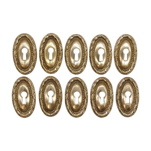 Keyhole Covers - Set of 10 Oval Braided Beaded Polished Solid Brass Door Keyhole Covers