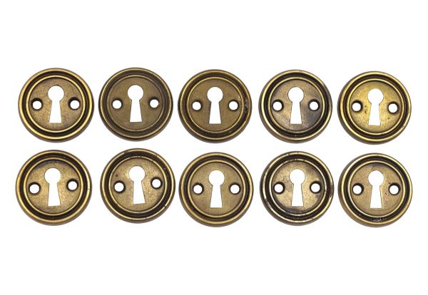 Keyhole Covers - Set of 10 Vintage Circular 1.5 in. Brass Plated Steel Door Keyhole Covers