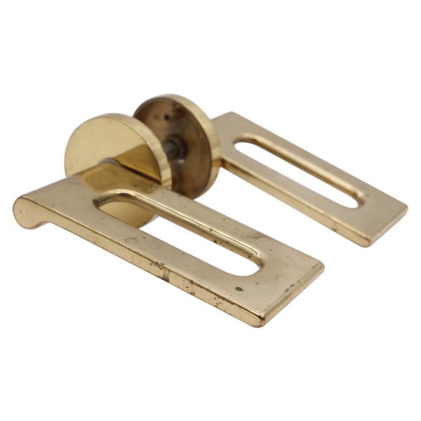 Levers - Vintage Italian Modern Brass Rectangle Door Handle Set