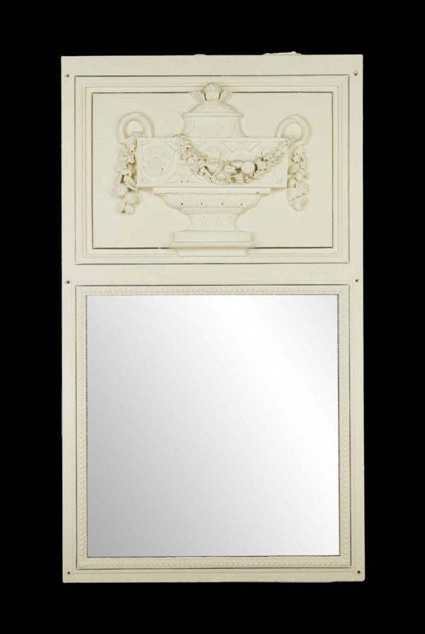 Overmantels & Mirrors - Antique 63.5 in. Carved Urn White Wooden Overmantel Mirror