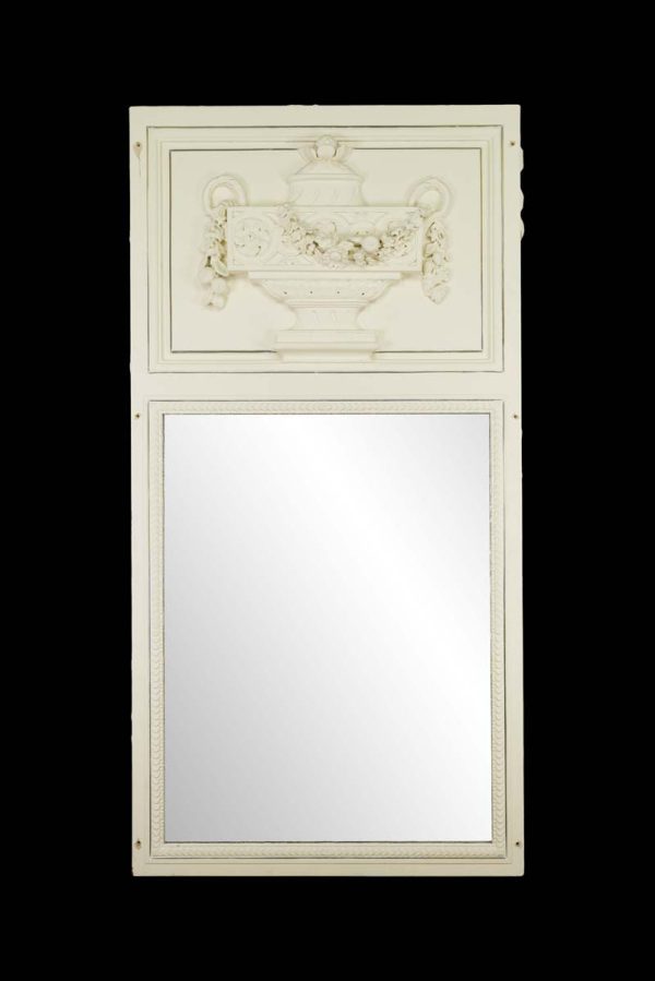 Overmantels & Mirrors - Antique 71 in. Carved Urn White Wood Overmantel Mirror