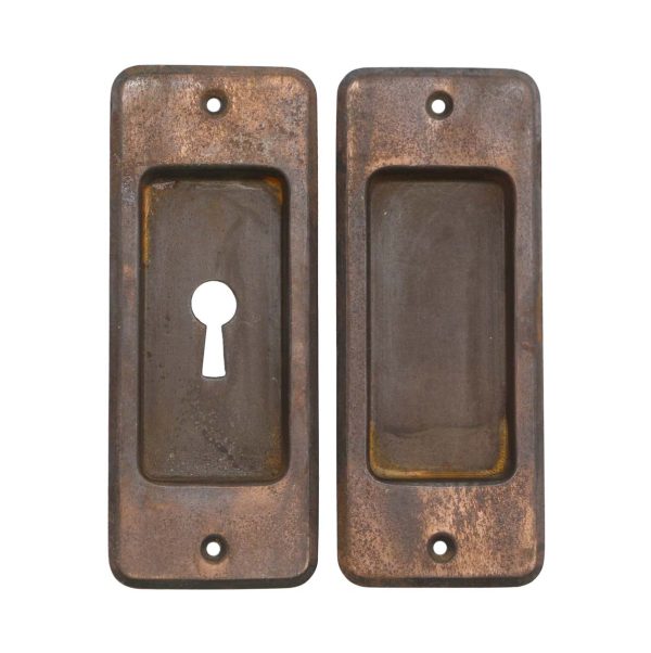 Pocket Door Hardware - Pair of Vintage 5 in. Patina Steel Recessed Pocket Door Pulls