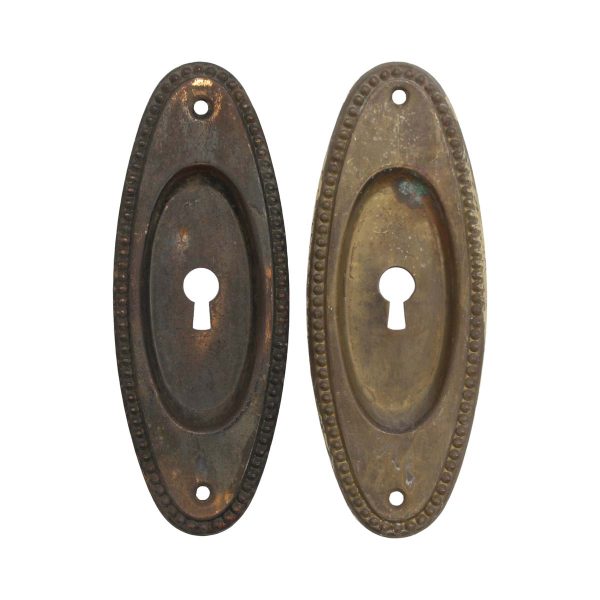 Pocket Door Hardware - Pair of Vintage 6.5 Steel Oval Beaded Recessed Pocket Door Plates