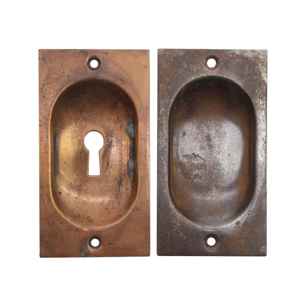 Pocket Door Hardware - Pair of Vintage Copper Plated Brass & Steel Recessed Pocket Door Plates