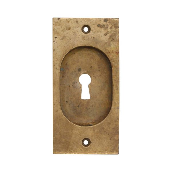 Pocket Door Hardware - Vintage 4 in. Classic Brass Keyhole Recessed Pocket Door Plate