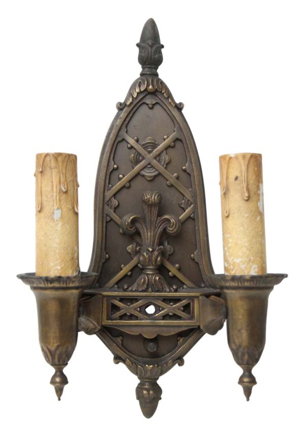 Sconces & Wall Lighting - Antique 1920s Bronze Gothic Two Arm Wall Sconce
