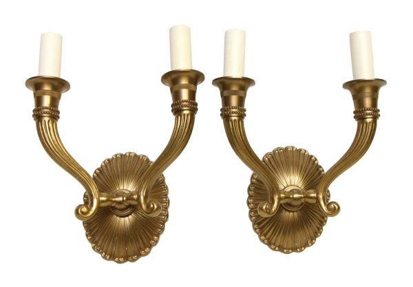 Sconces & Wall Lighting - Pair of Traditional Fluted Polished Brass 2 Arm Wall Sconces