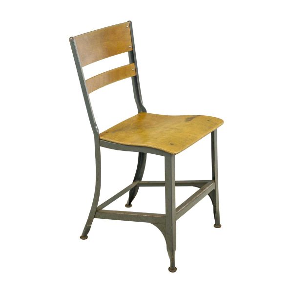 Seating - Vintage Light Wood & Gray Steel School Chair